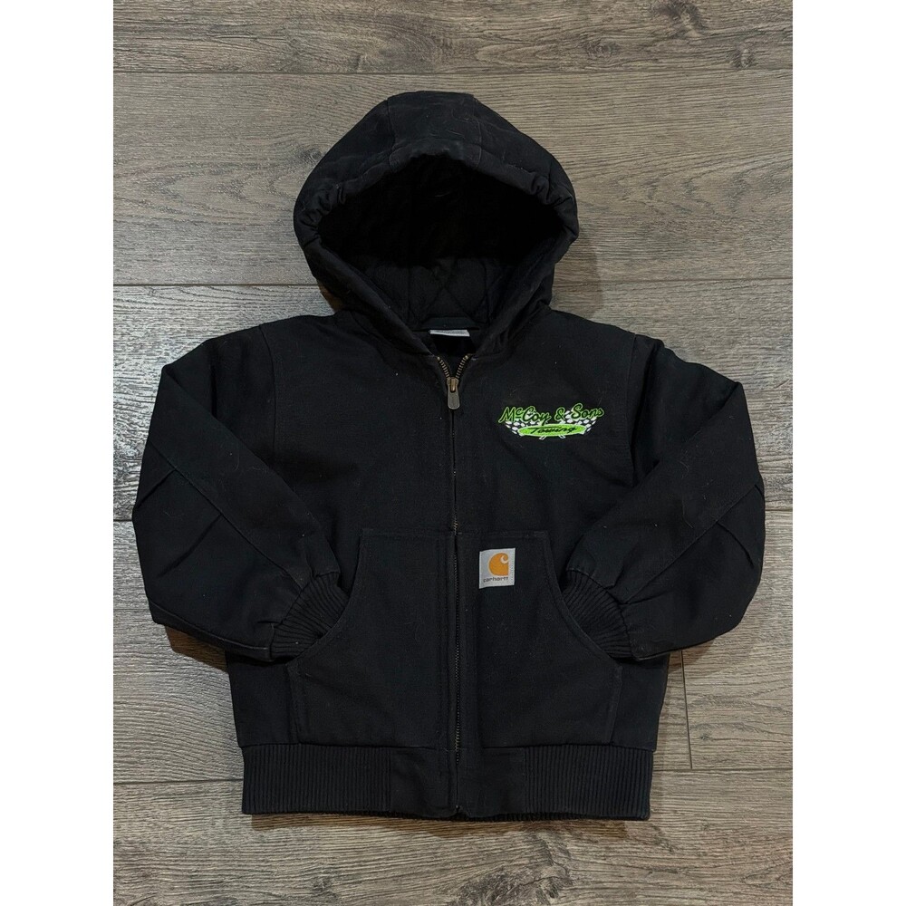 Carhartt Kids Black Hooded Canvas Jacket XXS 4-5 Full Zip McCoy & Sons Towing